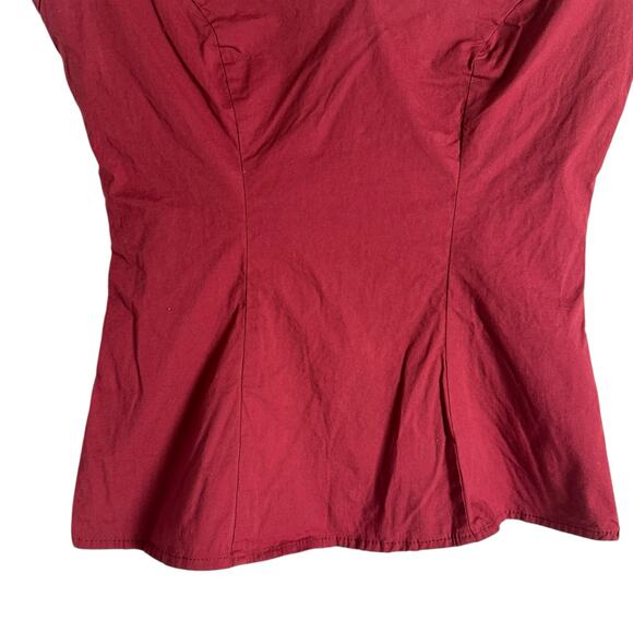 Hell Bunny Petunia Burgundy Red V-Neck Cap Sleeve Pinup Retro Top Size XS - Picture 4 of 9